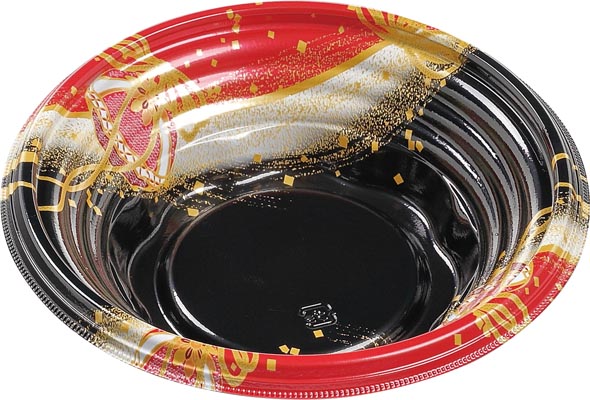 赤い丸型丼 金色の模様付き 20個 MSD旬丸丼 - （米飯｜丼）：食品トレー容器のエフピコ