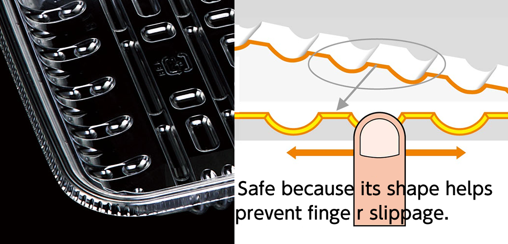 Safety Edge, shaped for safety to reduce cuts to fingers when working with products