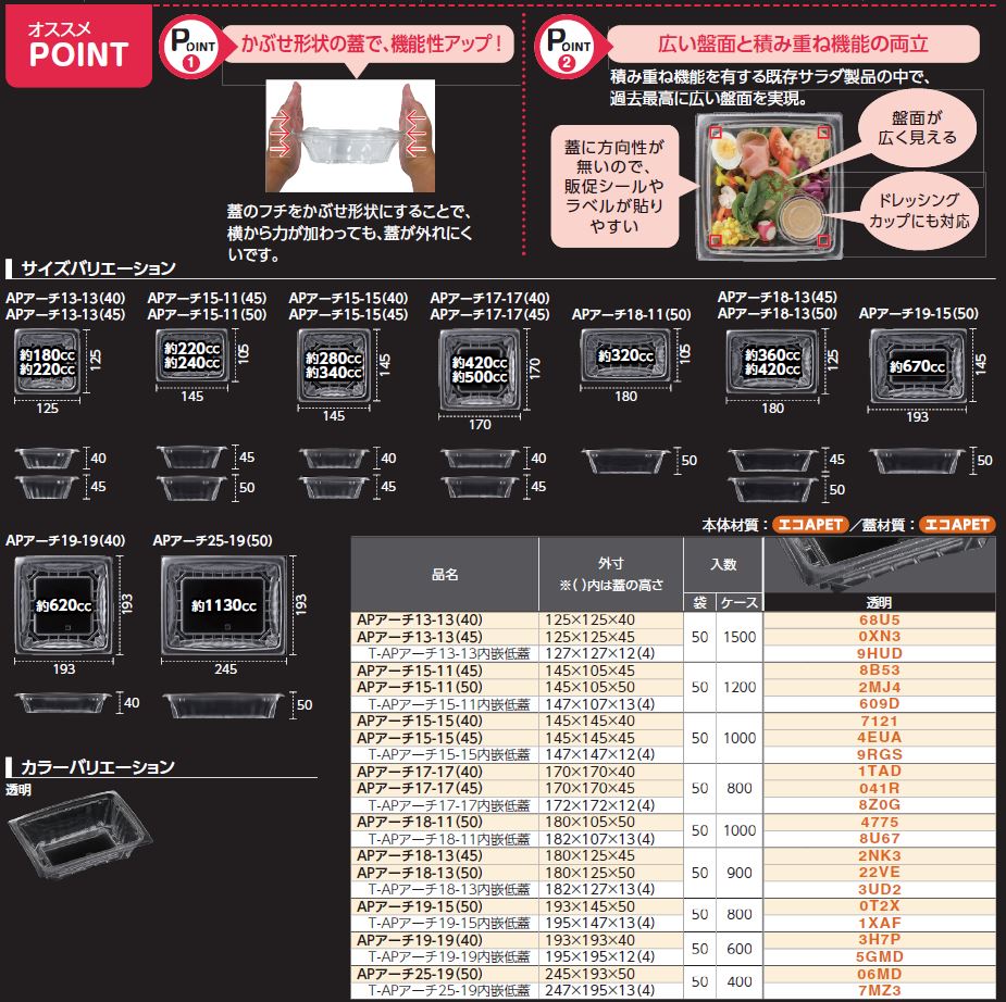 APアーチ - （クリア・パッケージ｜サラダ・フルーツ）：食品トレー